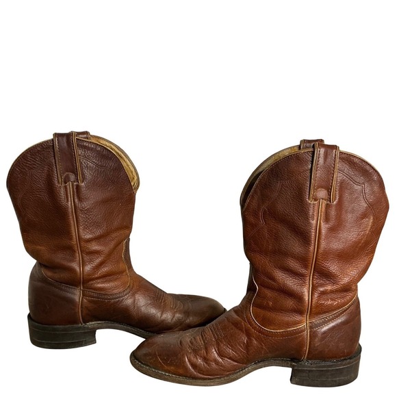 Boulet Mens Roper Boots 8D Brown Leather Western Cowboy Made in Canada